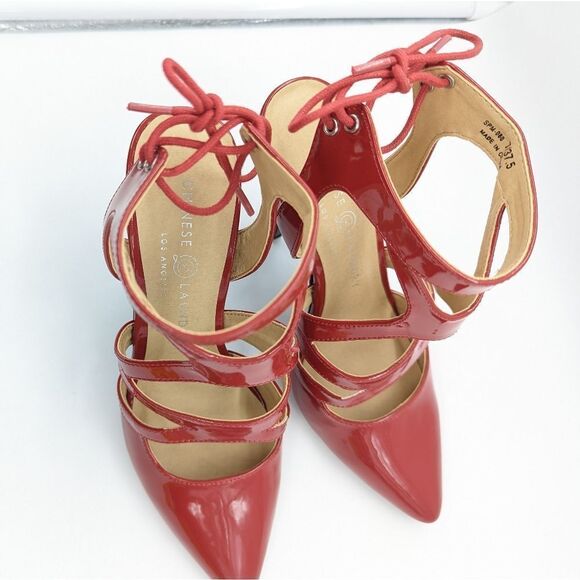 Red patent Chinese Laundry Women's Pointy Toe Ankle Strap Strappy Stiletto Heels - Picture 4 of 13